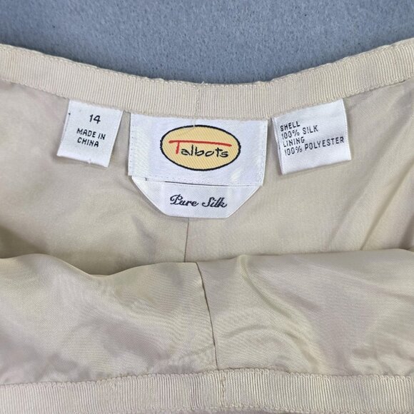 Talbots Pants Women 14 Beige Pure Silk Lined Side Zip Dress Slack Taper Leg Chic - Picture 2 of 12